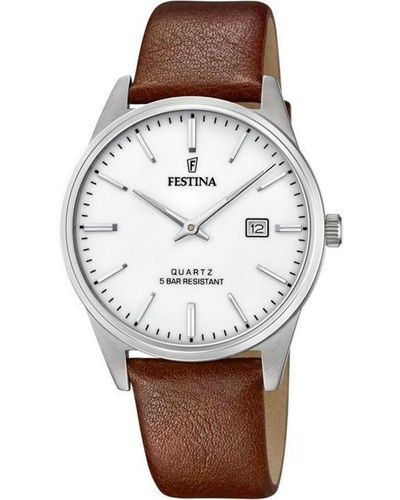 Festina Brown Leather Strap Watch - Metallic