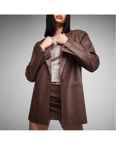 Missguided Co Ord Vintage Oversized Faux Leather Blazer - Brown