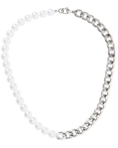 Fabric Faux Pearl Chain Necklace - Metallic