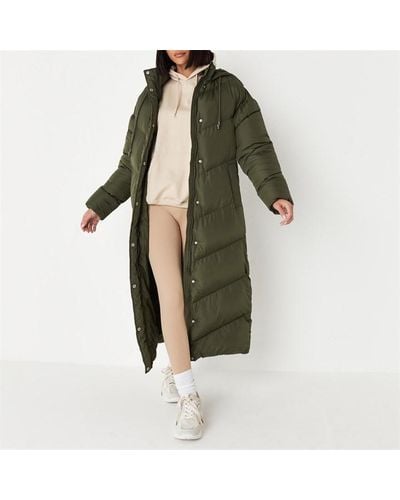 Missguided Recycled Chevron Maxi Puffer Coat - Green