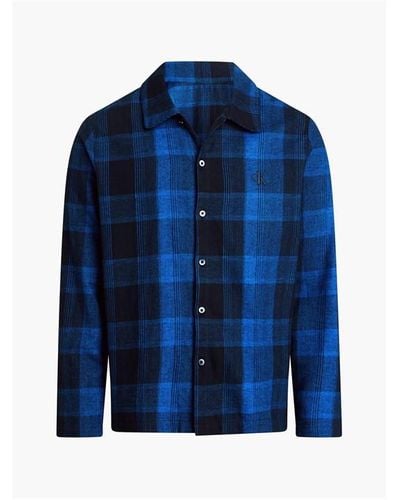 Calvin Klein Long Sleeve Button Down Pyjama Top - Blue