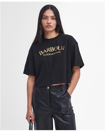 Barbour Logo Cropped T-shirt - Black