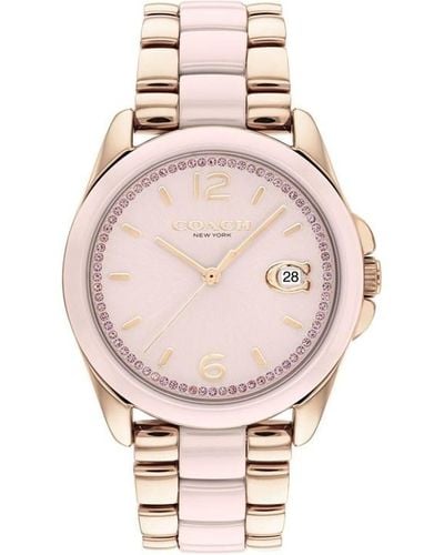 COACH Ladies Greyson Pink Ceramic Bracelet Watch