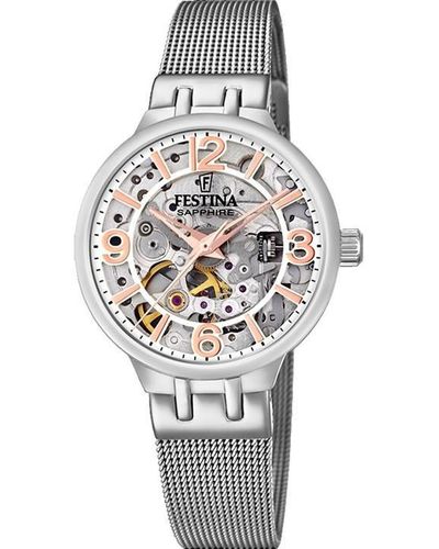 Festina Ladies Skeleton Silver Watch F20579/1 - Metallic
