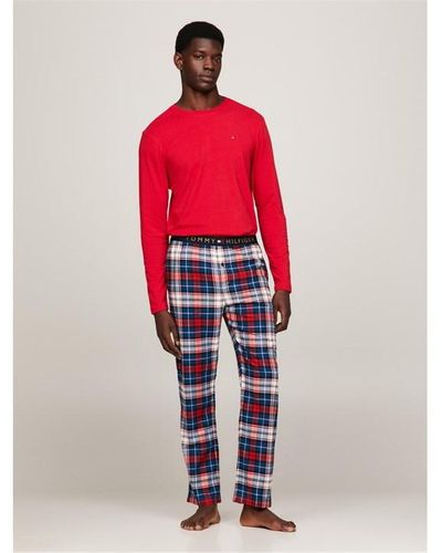 Tommy Hilfiger Ls Pant Set Flannel - Red