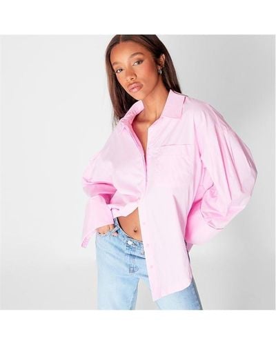 Missguided Fold Back Cuff Oversized Poplin Shirt - Pink