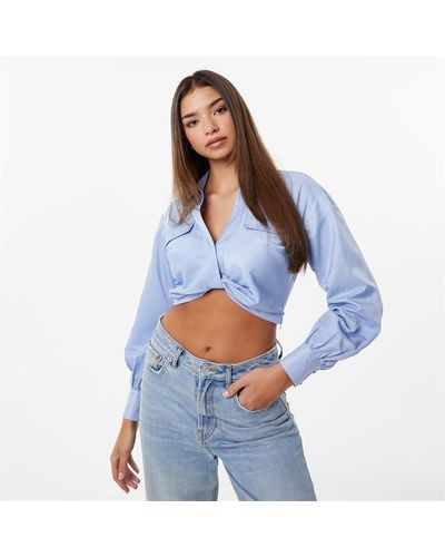 Jack Wills Draped Cropped Blouse - Blue