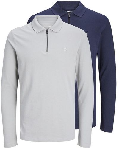 Jack & Jones Long Sleeve Polo Shirt 2 Pack - Blue