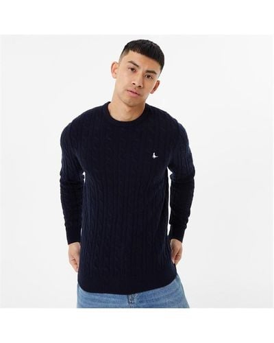 Jack Wills Marlow Merino Wool Blend Cable Knitted Jumper - Blue