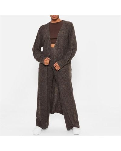 I Saw It First Recycled Knit Blend Oversized Longline Cardigan Co-ord - Brown