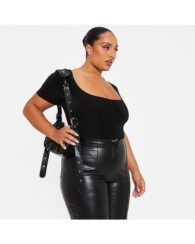 I Saw It First Double Layered Square Neck Slinky Bodysuit - Black