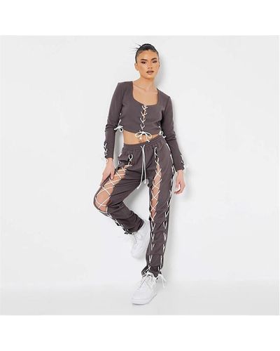 I Saw It First Lace Up Detail Tracksuit - Grey