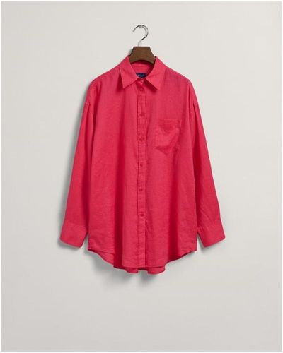 GANT Os Linen Shirt Magenta Pink 36 - Red