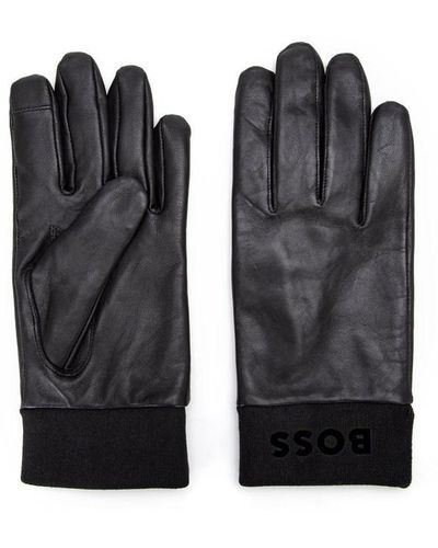 BOSS Hyden Leather Gloves - Black