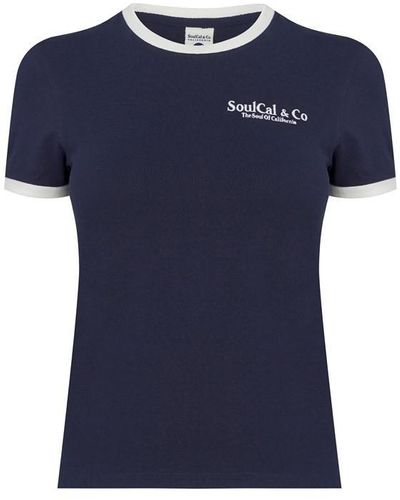 SoulCal & Co California Embroidered Ringer T Shirt - Blue