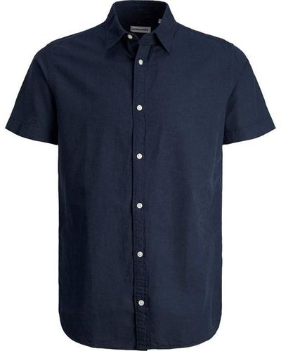Jack & Jones Linen Blend Short Sleeve Shirt - Blue