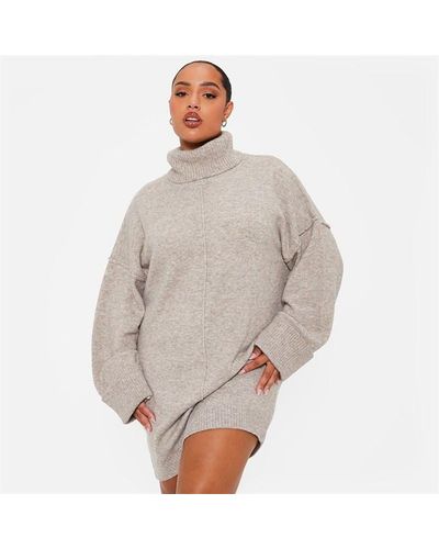 I Saw It First Recycled Seam Front Roll Neck Knit Blend Jumper Dress - Grey