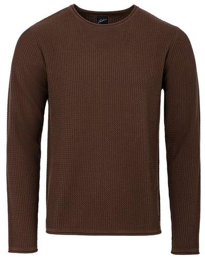 Fabric Long Sleeve Knitted Crew - Brown