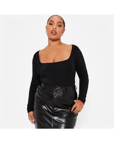 I Saw It First Double Layered Square Neck Slinky Bodysuit - Black