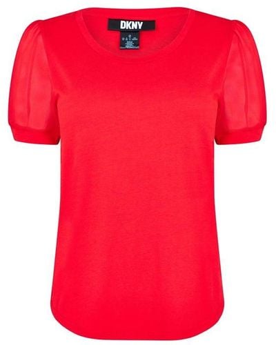 DKNY Puff Sleeve T Shirt - Red