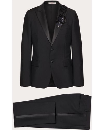 Valentino Wool Dinner Suit With Embroidered Floral Patch - Black