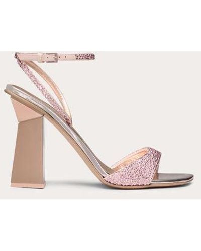 Valentino Garavani Hyper One Stud Sandal With Crystals And Microstud Embroidery 105mm - Natural