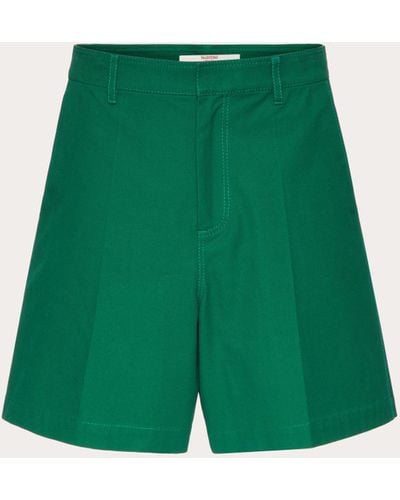 Valentino Stretch Cotton Canvas Shorts With Rubberized V-detail - Green