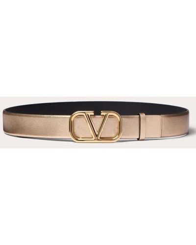Valentino Garavani Vlogo Signature Reversible Belt In Metallic And Shiny Calfskin 30 Mm - Natural