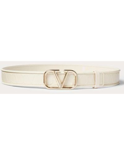 Valentino Garavani Leather Toile Iconographe Calfskin Belt 30 Mm - Natural