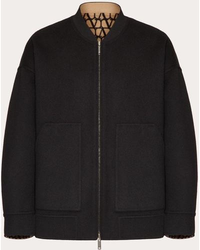 Valentino Reversible Double-faced Wool Jacket With Toile Iconographe Pattern - Black