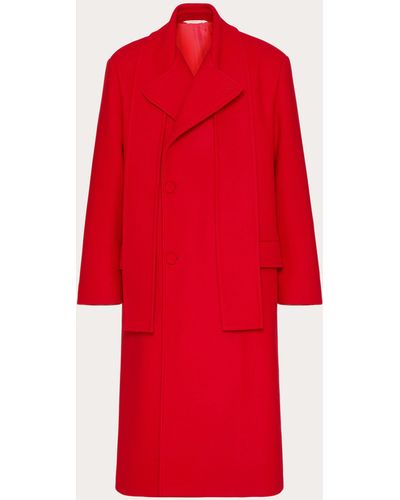Valentino Double-breasted Wool Coat With Scarf Collar - Red