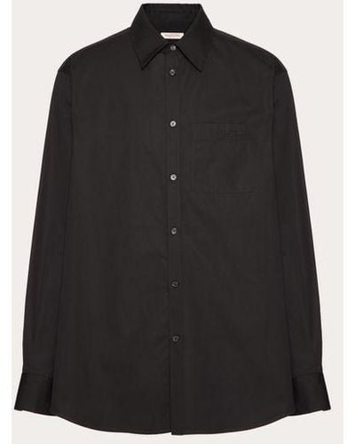 Valentino Long Sleeve Cotton Shirt With Embroidery - Black