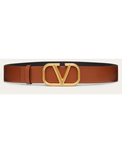 Valentino Garavani CEINTURE VLOGO SIGNATURE EN VEAU. HAUTEUR : 40 MM - Marron