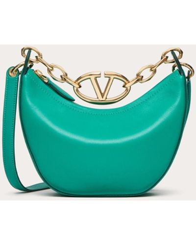 Valentino Garavani Mini Vlogo Moon Hobo Bag In Nappa Leather With Chain - Green