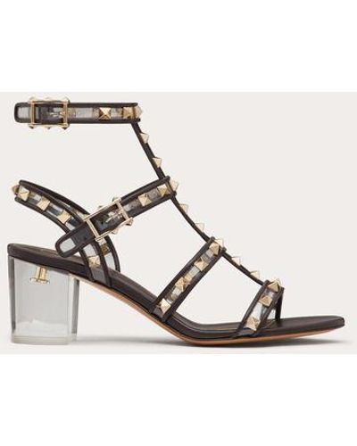 Valentino Garavani Rockstud Sandal In Polymer Material With Straps And Plexi Heel 60mm - Natural