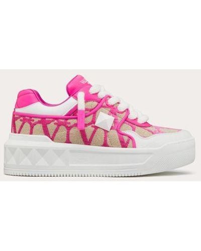 Valentino Garavani Sneaker one stud xl in nappa e toile iconographe - Rosa