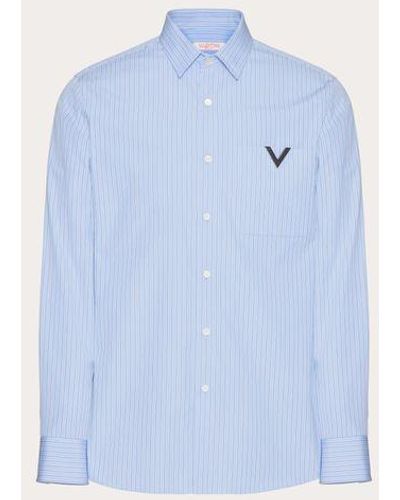 Valentino Cotton Poplin Shirt With Metallic V Detail - Blue
