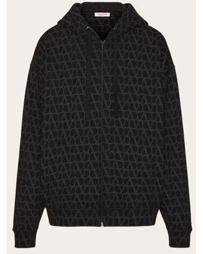 Valentino Cotton Hooded Sweatshirt With Zip And Toile Iconographe Print - Black