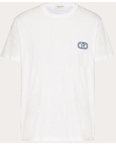 Valentino T-shirt in cotone con patch vlogo signature - Neutro