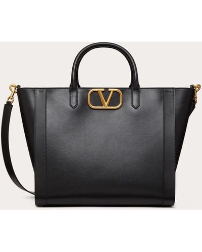 Valentino Garavani Vlogo Signature Calfskin Tote Bag - Black