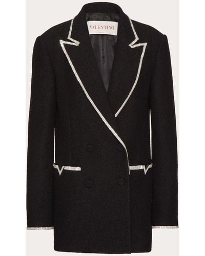 Valentino Embroidered Light Wool Tweed Blazer - Black