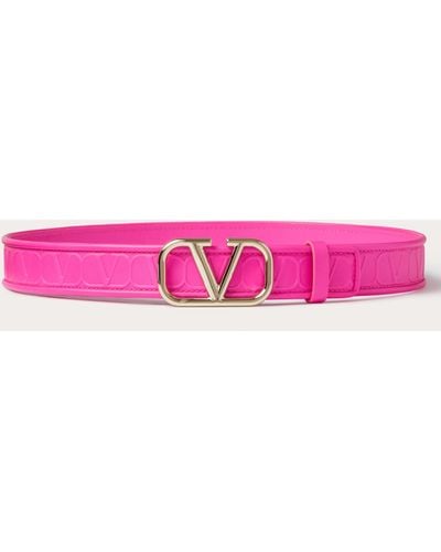 Valentino Garavani Leather Toile Iconographe Calfskin Belt 30 Mm - Pink