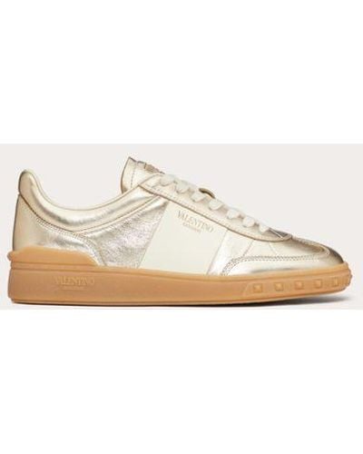 Valentino Garavani Upvillage Trainer In Laminated Calfskin With Nappa Calfskin Leather Band - Natural