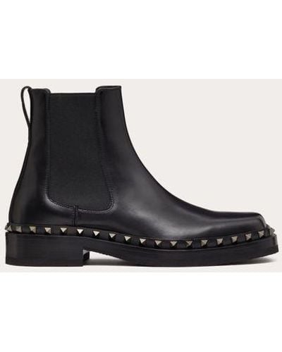 Valentino Garavani M-way Rockstud Ankle Boot In Calfskin Leather - Black