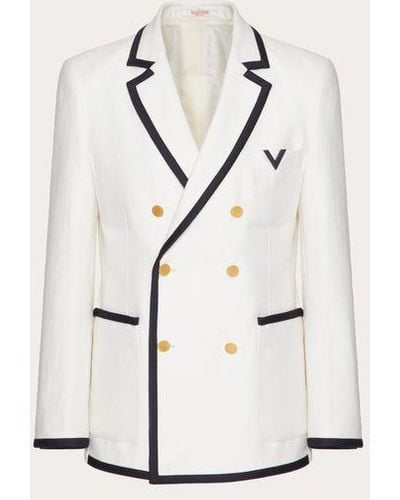 Valentino Double-breasted Wool And Silk Jacket With Rubberised V Detail - White