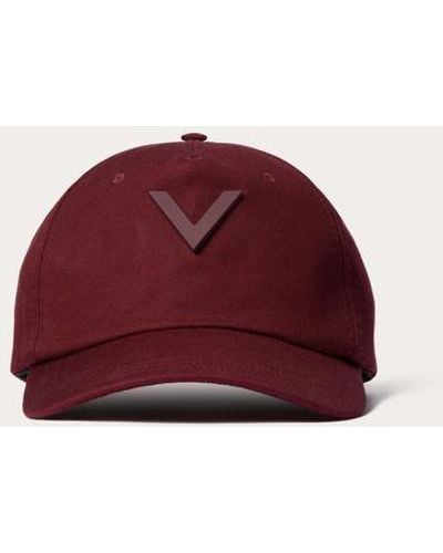 Valentino Garavani V Detail Cotton Baseball Cap With Metal V Appliqué - Red