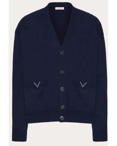 Valentino Cardigan in lana con v detail gommate - Blu