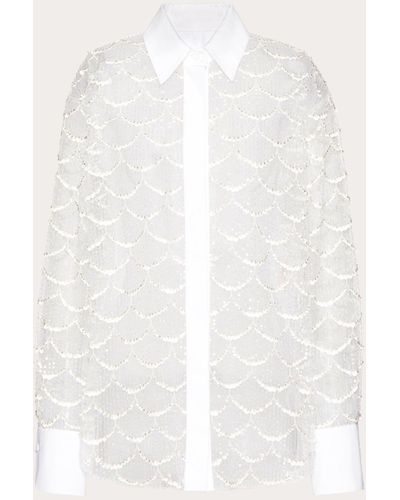 Valentino Embroidered Tulle Illusione Shirt - White