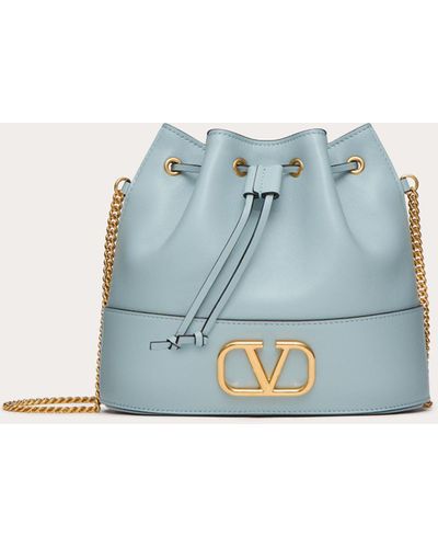 Valentino Garavani Mini Bucket Bag In Nappa With Vlogo Signature Chain - Blue