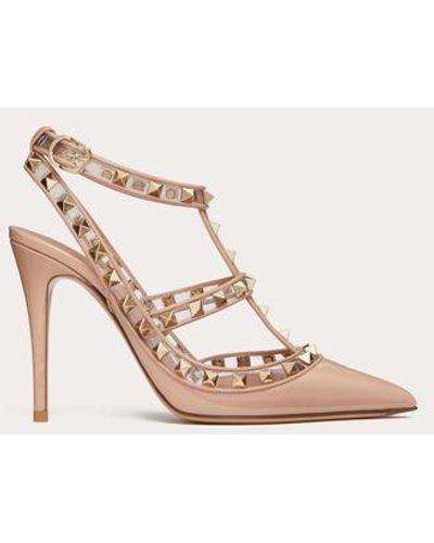 Valentino Garavani Rockstud Court Shoes In Patent Leather And Polymeric Material With Straps 100mm - Pink